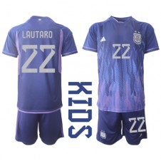 Argentina Lautaro Martinez #22 Bortaställ Barn VM 2022 Korta ärmar (+ Korta byxor)